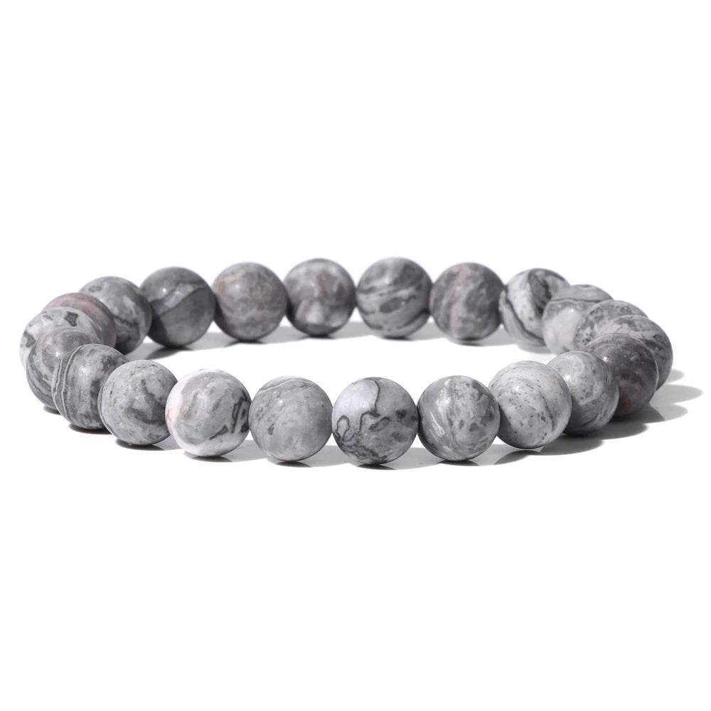 8mm Black White Natural Stone Bracelet Handmade Matte Opal Beaded Bracelets Energy Yoga Male Bracelet for Men Women Jewelry Gift