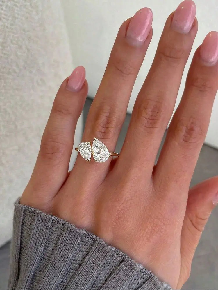925 Sterling Silver Sparkling Water Drop Interweaving Dazzling Clear Pear CZ Finger Rings For Women Gift Wedding  Fine Jewelry