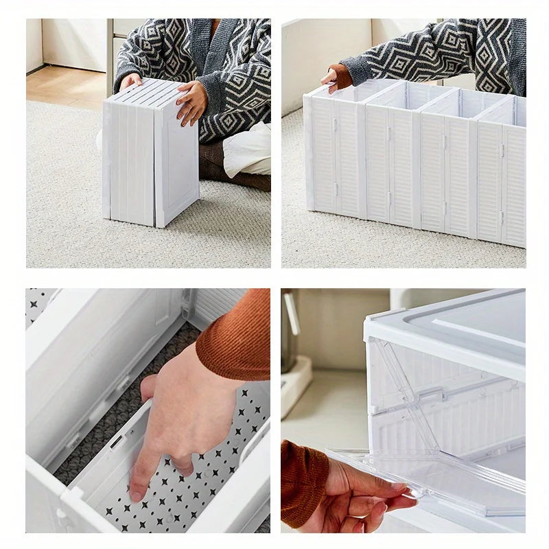 Stackable Shoe Organizer -Dustproof Storage Cabinet with Doors - Durable Plastic Boot and Accessory Rack