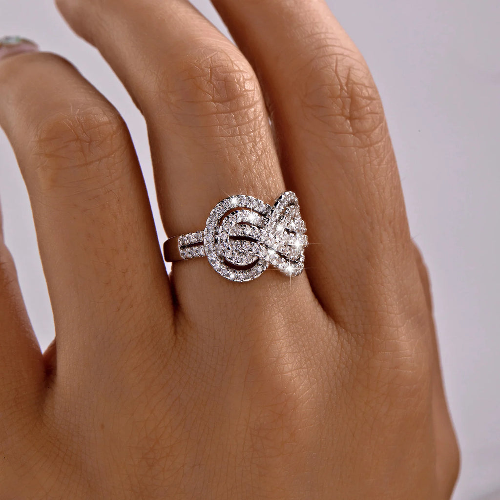 Creative Cross Knotting Design Rings For Women Fashion Sparkling CZ Zircon Geometric Finger Ring Party Dating Statement Jewelry