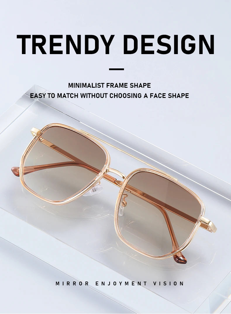 New Square Sunglasses Retro Sun Glasses For Driving Fashionable Double-bar Sun Protection Glasses For Women And Men 2549