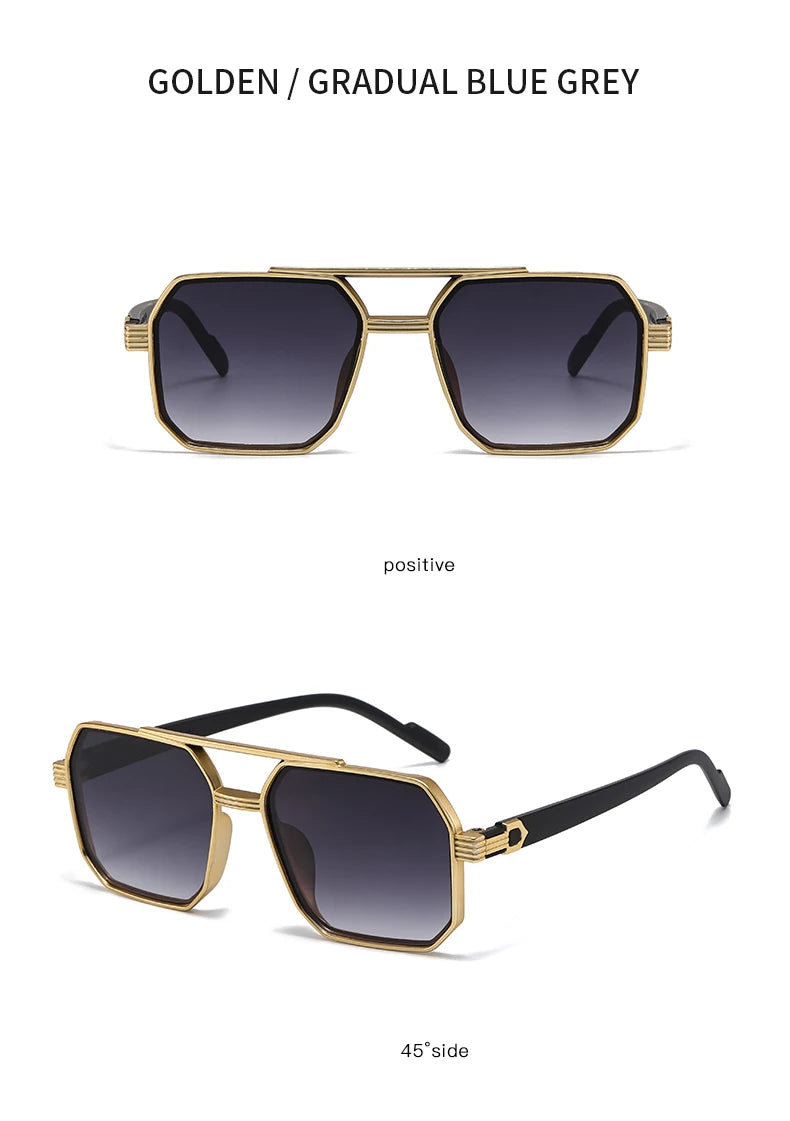 Hiking New Fashion Double Beam Polygonal Anti Light Glasses Retro Personalized Trendy Large Frame Eyewear European and American