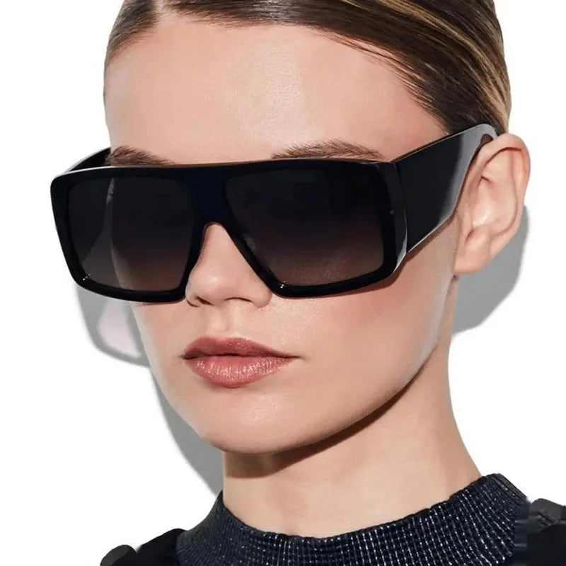 SO&EI Fashion Square Sunglasses Women Clear Gradient Shades UV400 Retro Men Wide Legs Trending Punk Sun Glasses