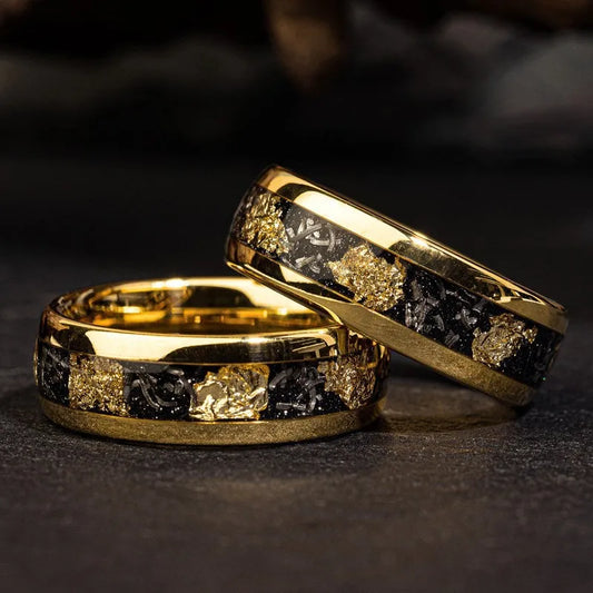 8MM Fashion Stainless Steel Rings Inlay Meteorite Abalone Shell Steel Rings For Men Women Wedding Engagement Band Jewelry Gift