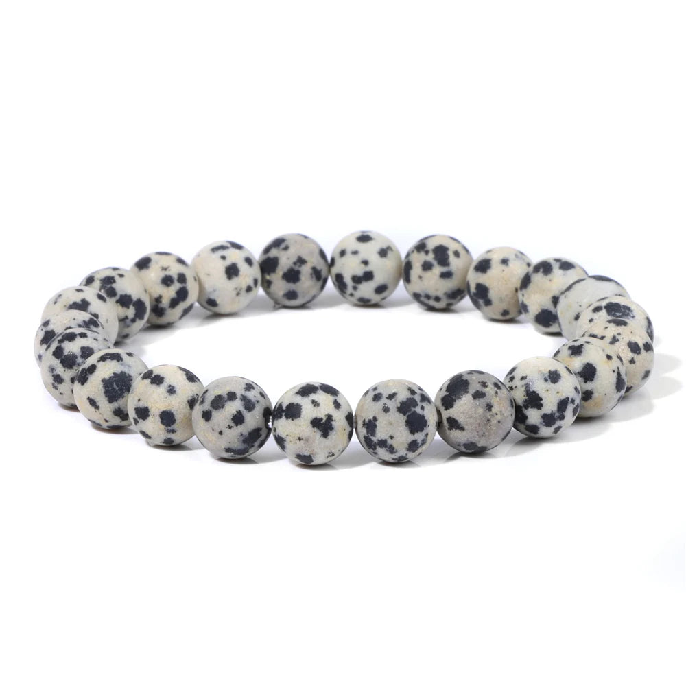 8mm Black White Natural Stone Bracelet Handmade Matte Opal Beaded Bracelets Energy Yoga Male Bracelet for Men Women Jewelry Gift