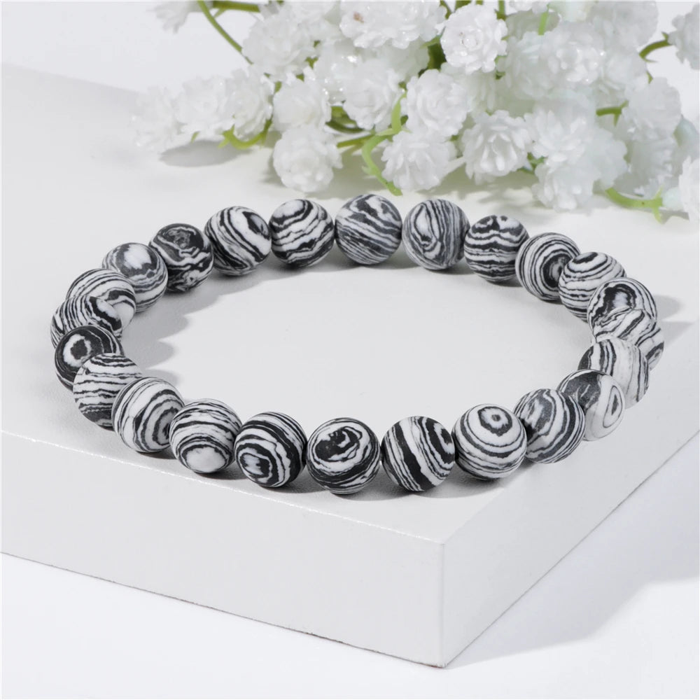 8mm Black White Natural Stone Bracelet Handmade Matte Opal Beaded Bracelets Energy Yoga Male Bracelet for Men Women Jewelry Gift