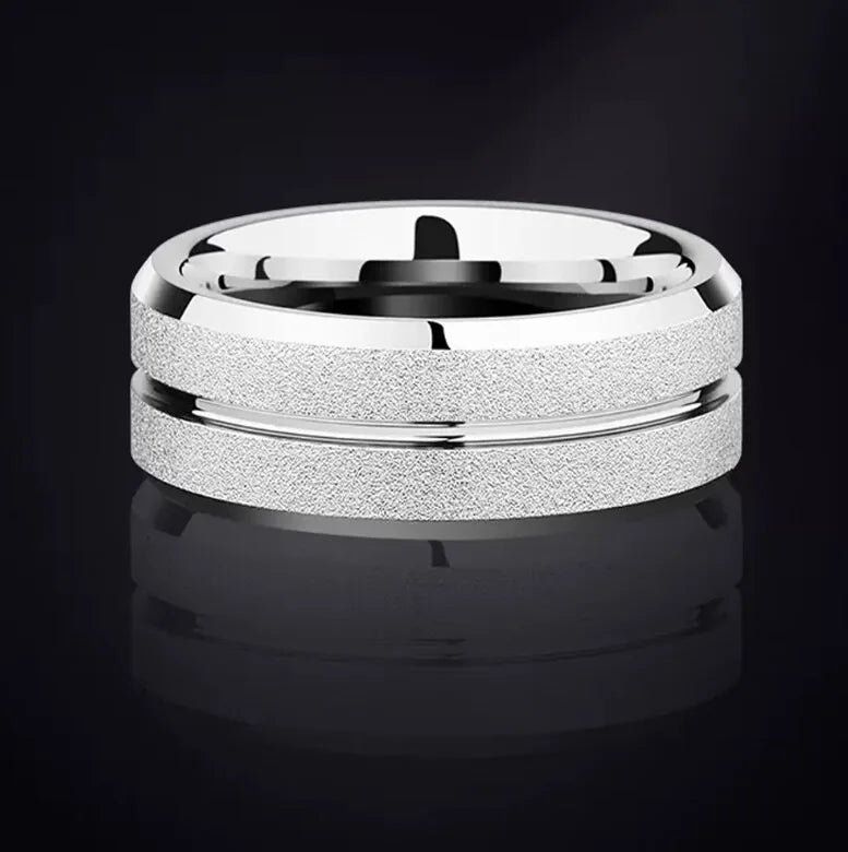 8MM Stainless steel Matte Rings For Women Men Deep Groove Hypotenuse Titanium Steel Ring Couple Fashion Waterproof Jewelry