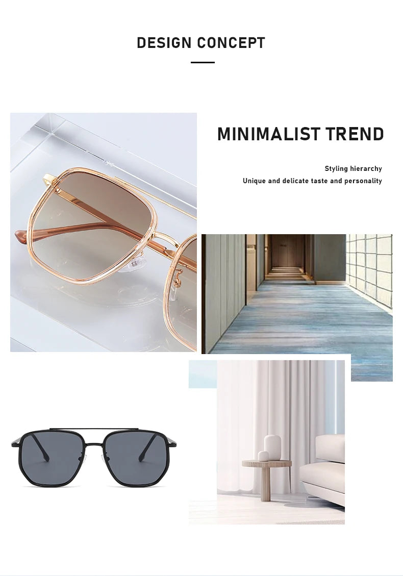 New Square Sunglasses Retro Sun Glasses For Driving Fashionable Double-bar Sun Protection Glasses For Women And Men 2549