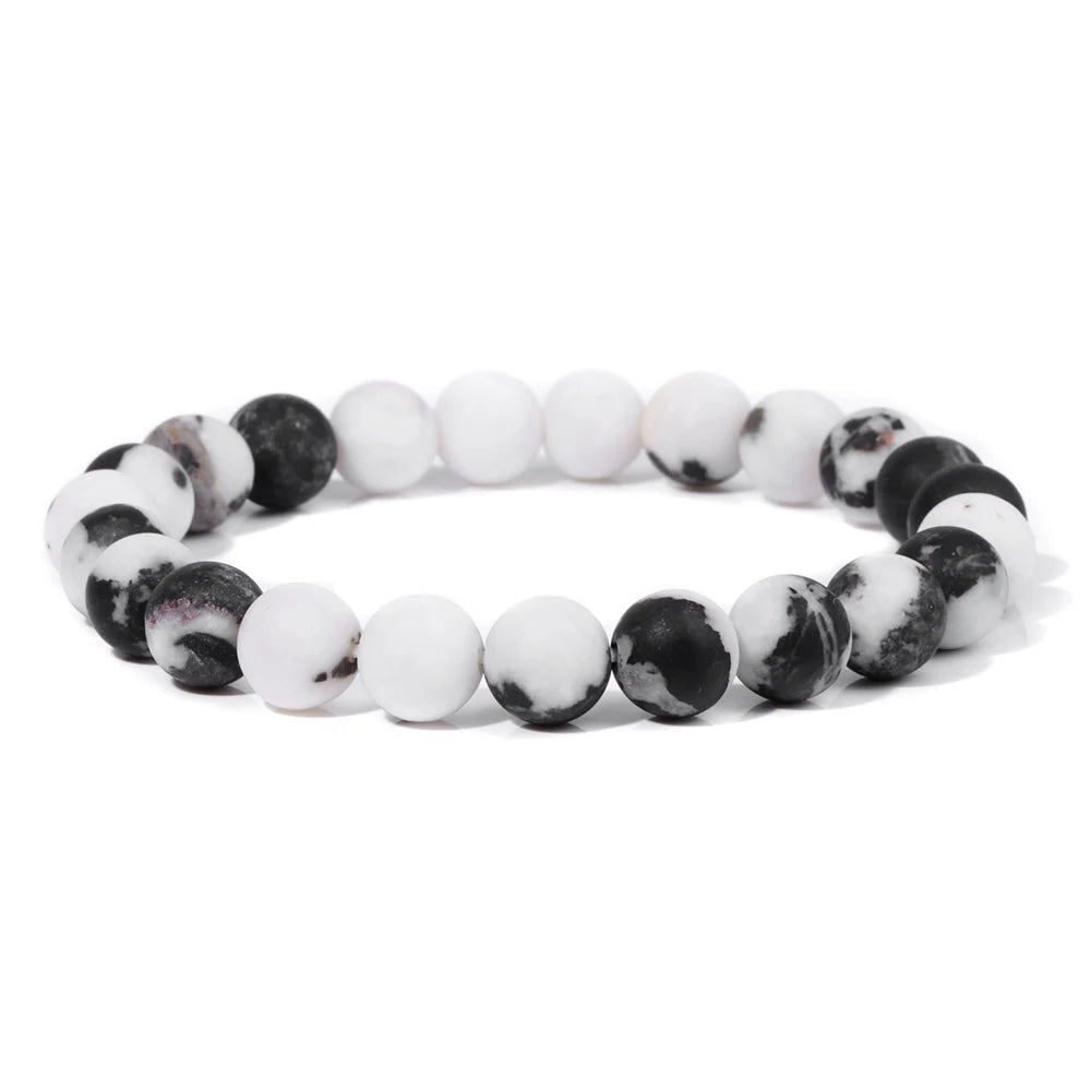 8mm Black White Natural Stone Bracelet Handmade Matte Opal Beaded Bracelets Energy Yoga Male Bracelet for Men Women Jewelry Gift