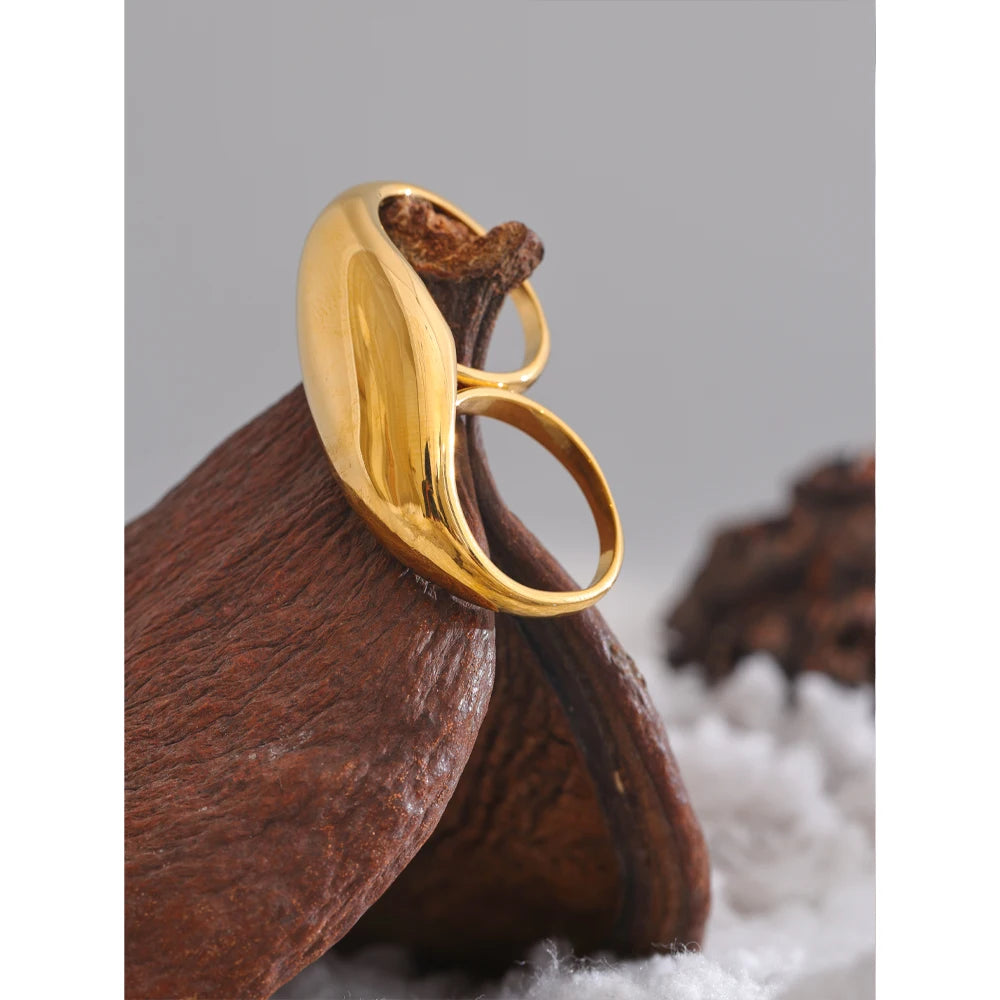 Yhpup Stainless Steel Metal Double Finger Geometric Ring Personality Rust Proof Attractive Big Exaggerated Jewelry Gift