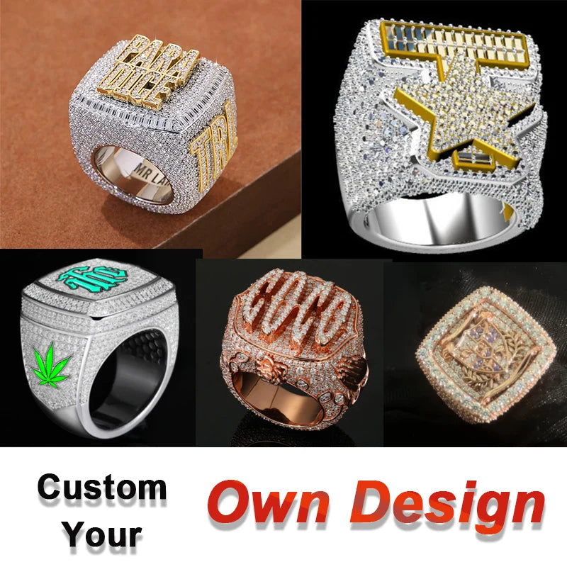 Personalized Baguette Moissanite Custom Rings For Men 925 Silver Custom Letter Name Championship Ring Hip Hop Luxury Jewelry