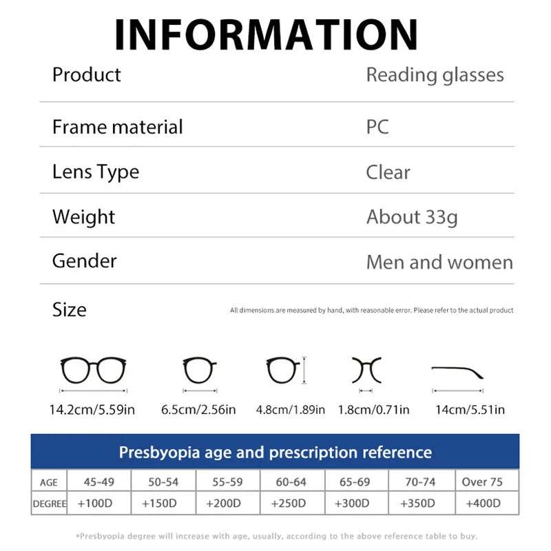 Anti Blue Light Reading Glasses for Man Woman Square Full Frame Retro Design Presbyopia Spectacles Lightweight Comfort Fit