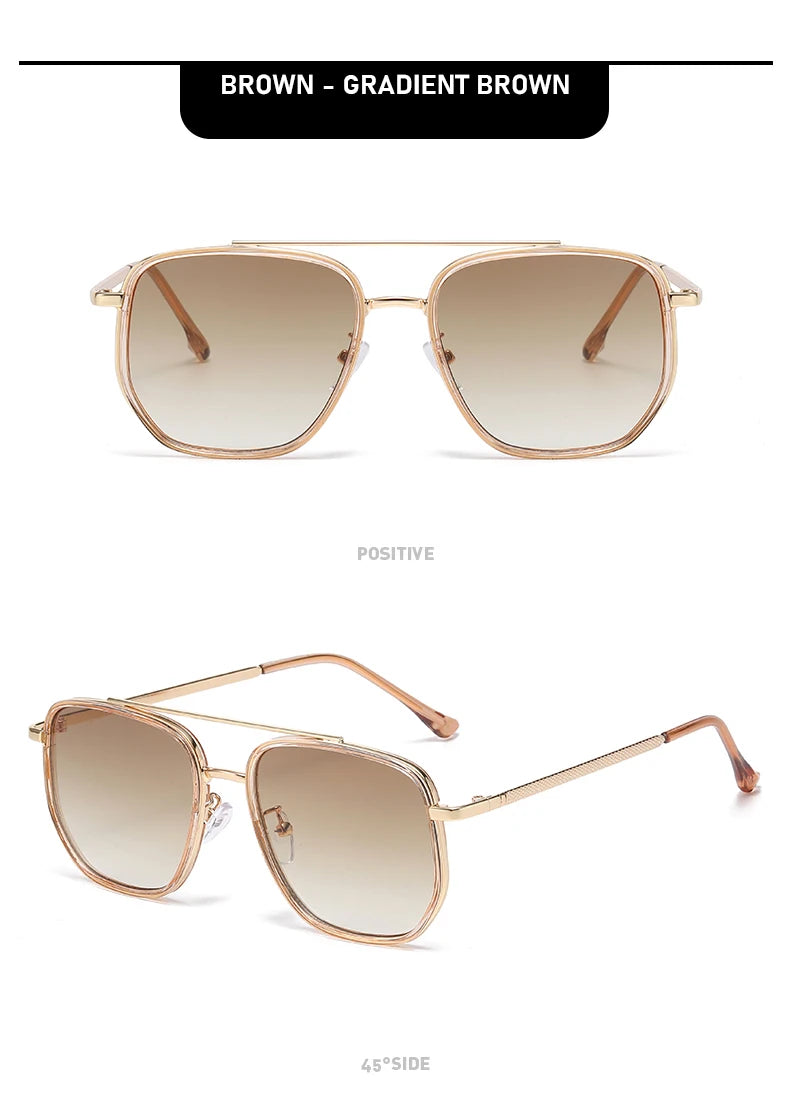 New Square Sunglasses Retro Sun Glasses For Driving Fashionable Double-bar Sun Protection Glasses For Women And Men 2549