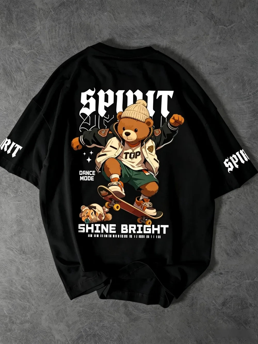 European and American men's summer teddy bear letter print comfortable and breathable round neck T-shirt outdoor street top