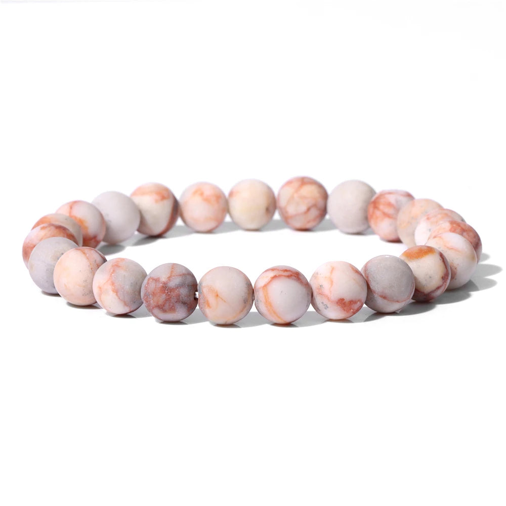 8mm Black White Natural Stone Bracelet Handmade Matte Opal Beaded Bracelets Energy Yoga Male Bracelet for Men Women Jewelry Gift