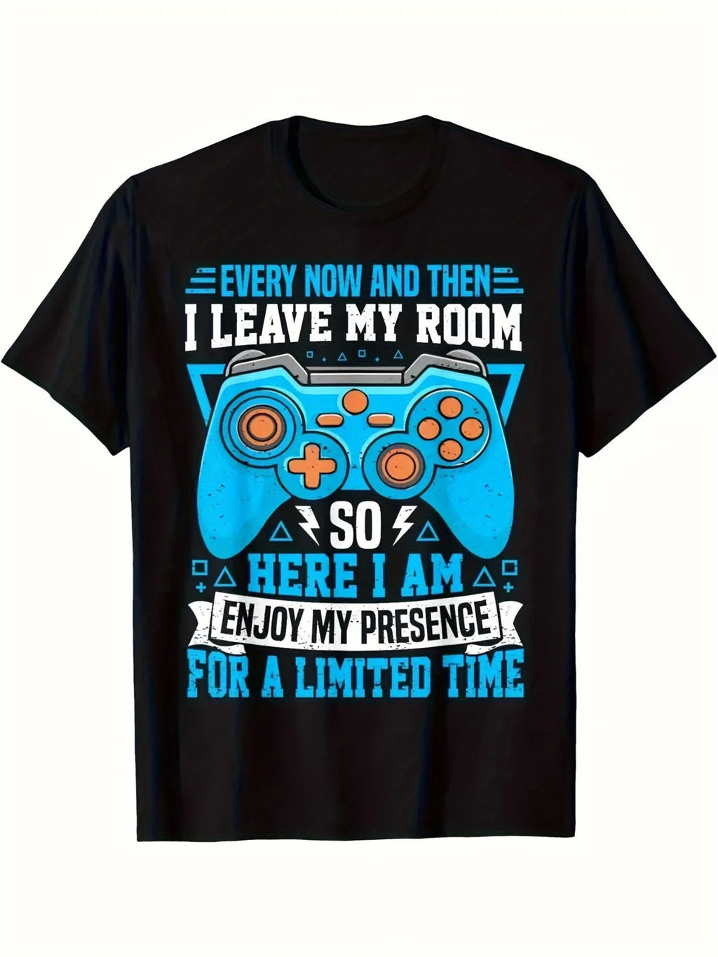 Black Loose Casual T-Shirt Unisex Local Humor Game T-Shirt Enjoy My Presence Humor Quotes and Controller Graphics
