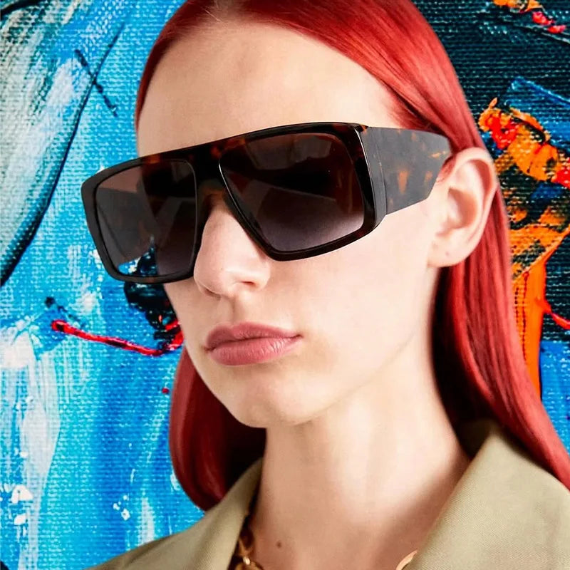 SO&EI Fashion Square Sunglasses Women Clear Gradient Shades UV400 Retro Men Wide Legs Trending Punk Sun Glasses