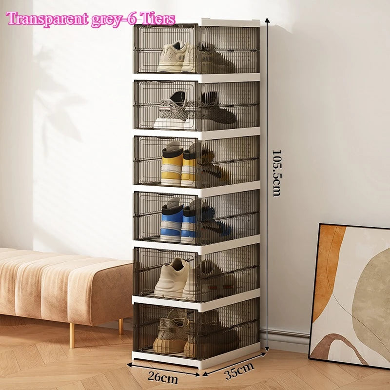 Stackable Shoe Organizer -Dustproof Storage Cabinet with Doors - Durable Plastic Boot and Accessory Rack