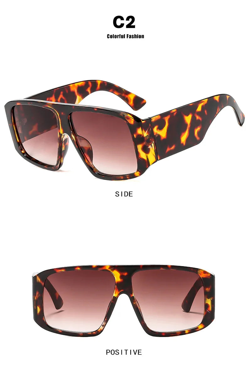SO&EI Fashion Square Sunglasses Women Clear Gradient Shades UV400 Retro Men Wide Legs Trending Punk Sun Glasses