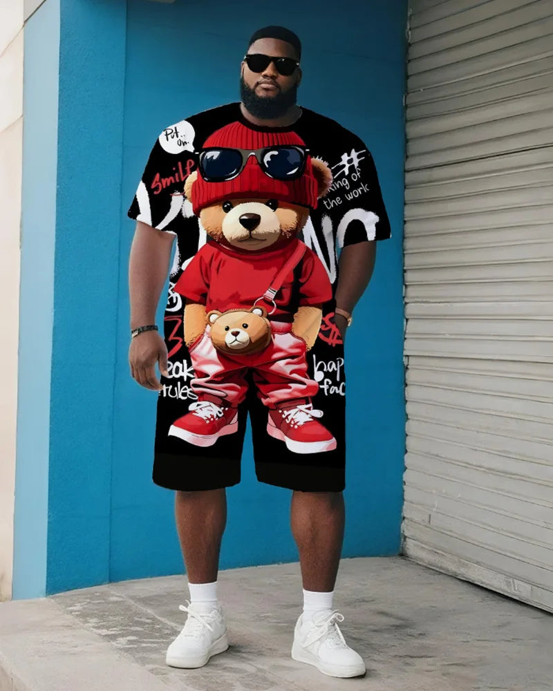 S-9XL Large Size Men's Panda Cartoon Short-sleeved T-shirt + Shorts Two-piece Set