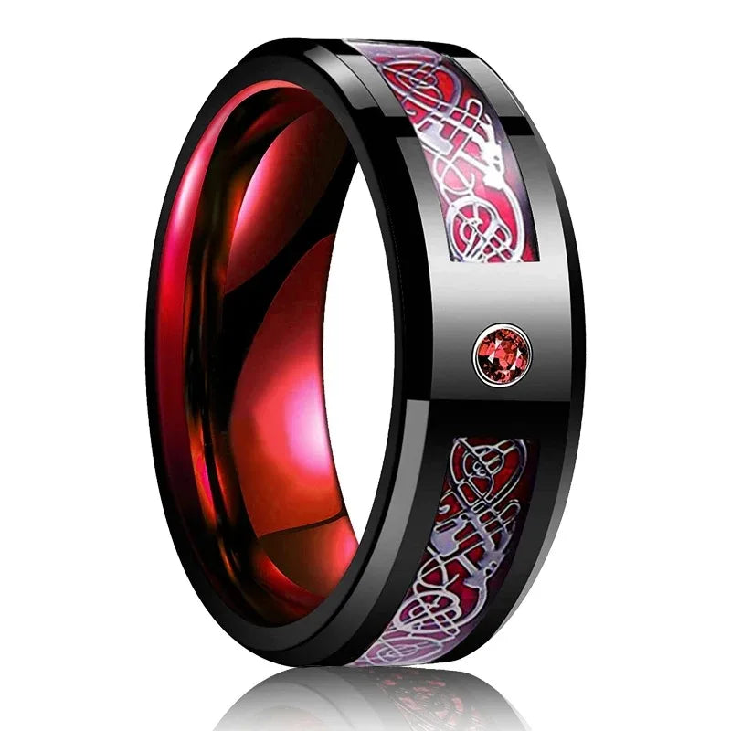 Gold Color Carbon Fiber Inlay Rings For Men, Luxury 8MM Men Gold Color Stainless Steel Rings, Wedding Band Jewelry Drop Shipping