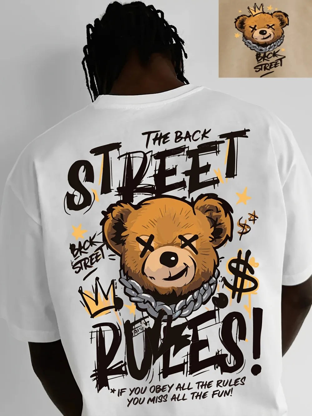 Summer Stylish American-style Men's T-shirt Bear-patterned Letter Print Comfortable Breathable Design Suitable Street Wear