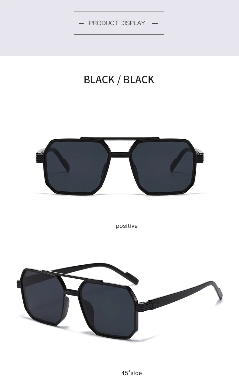 Hiking New Fashion Double Beam Polygonal Anti Light Glasses Retro Personalized Trendy Large Frame Eyewear European and American