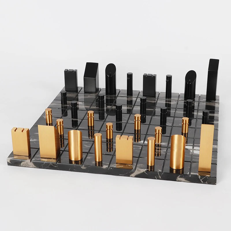 Metal Chess Set Luxury Marble Checkerboard Aluminum Chess Pieces Children Adults Board Games Creative Family Table Games Gifts