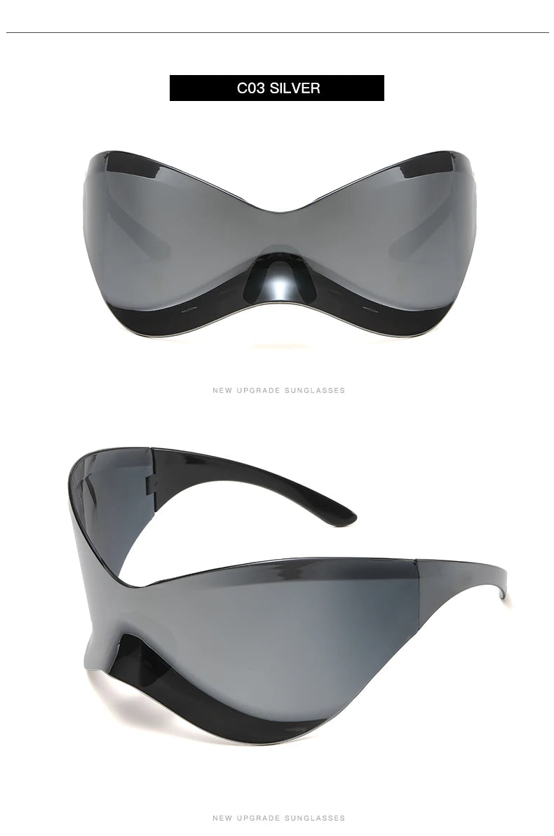 Cycling New Oversized Y2K Punk Rimless Sunglasses Women Men Brand Designer Hip Hop Sport One Piece Sun Glasses Shades Goggles