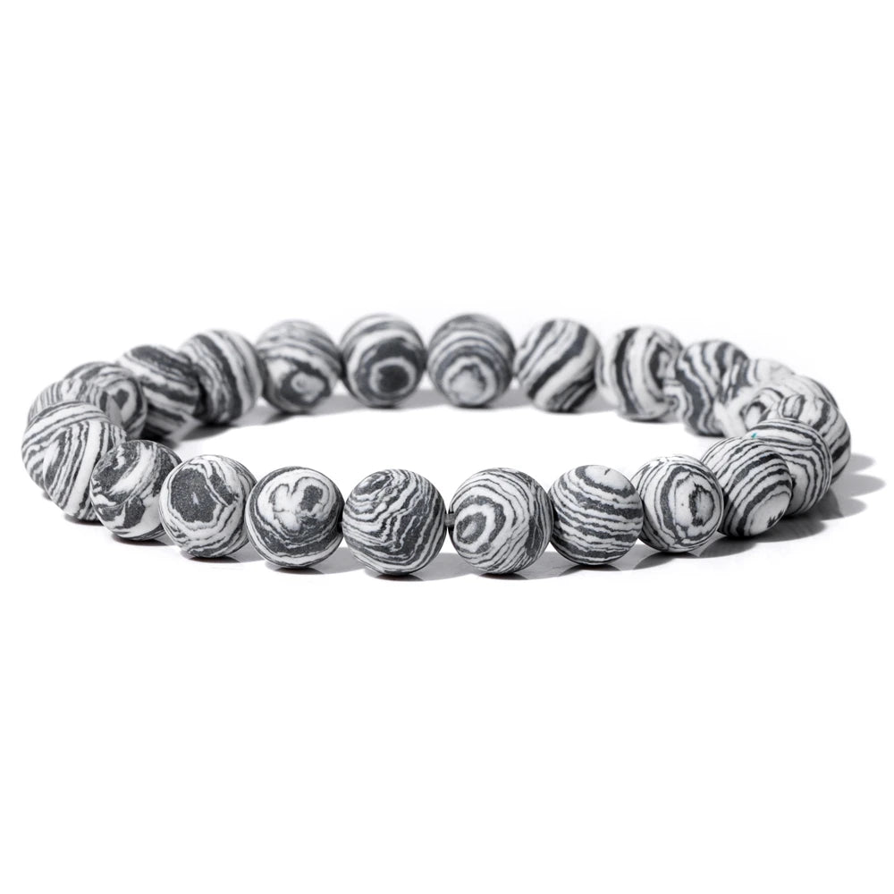 8mm Black White Natural Stone Bracelet Handmade Matte Opal Beaded Bracelets Energy Yoga Male Bracelet for Men Women Jewelry Gift