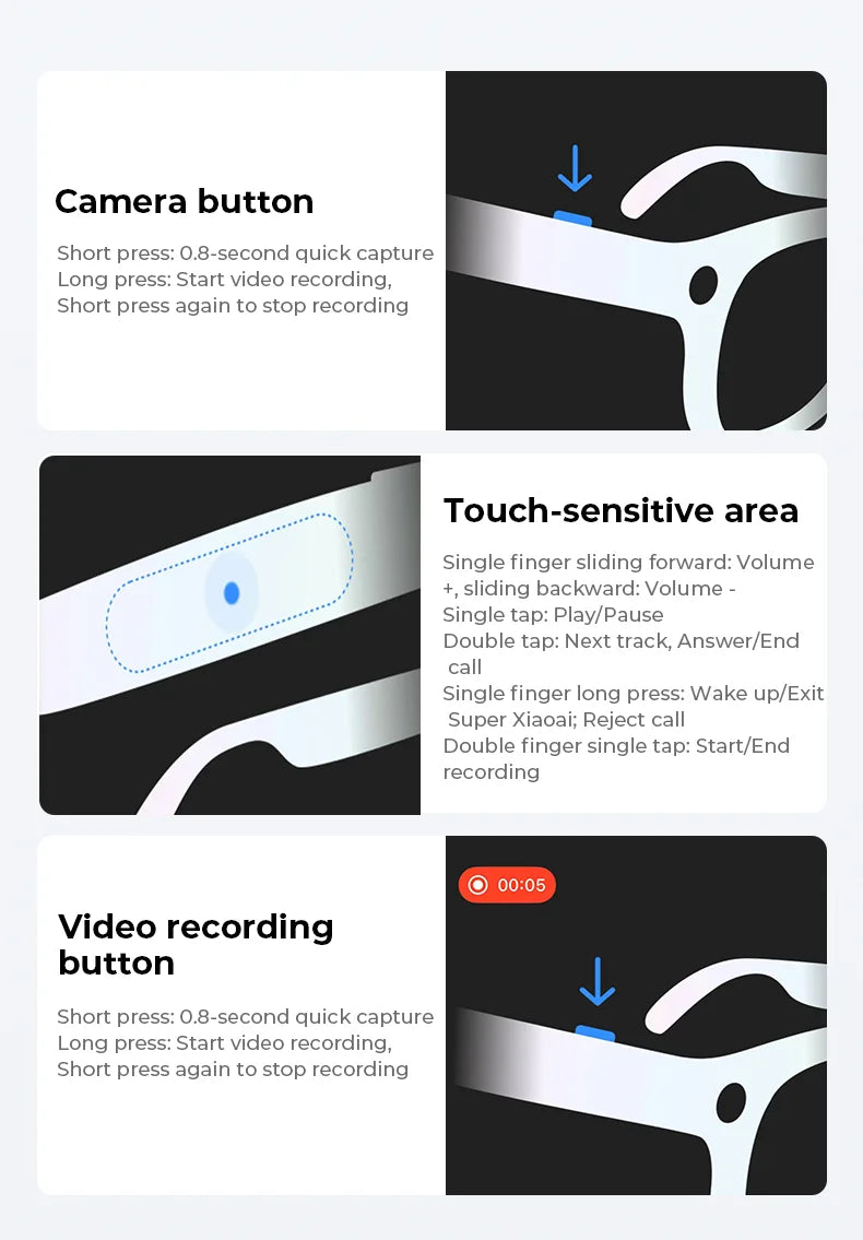 Multifunctional  Smart AI Camera Glasses with 8MP 140+ Languages Real-Time Translation Bluetooth Music 1080P Video Recording
