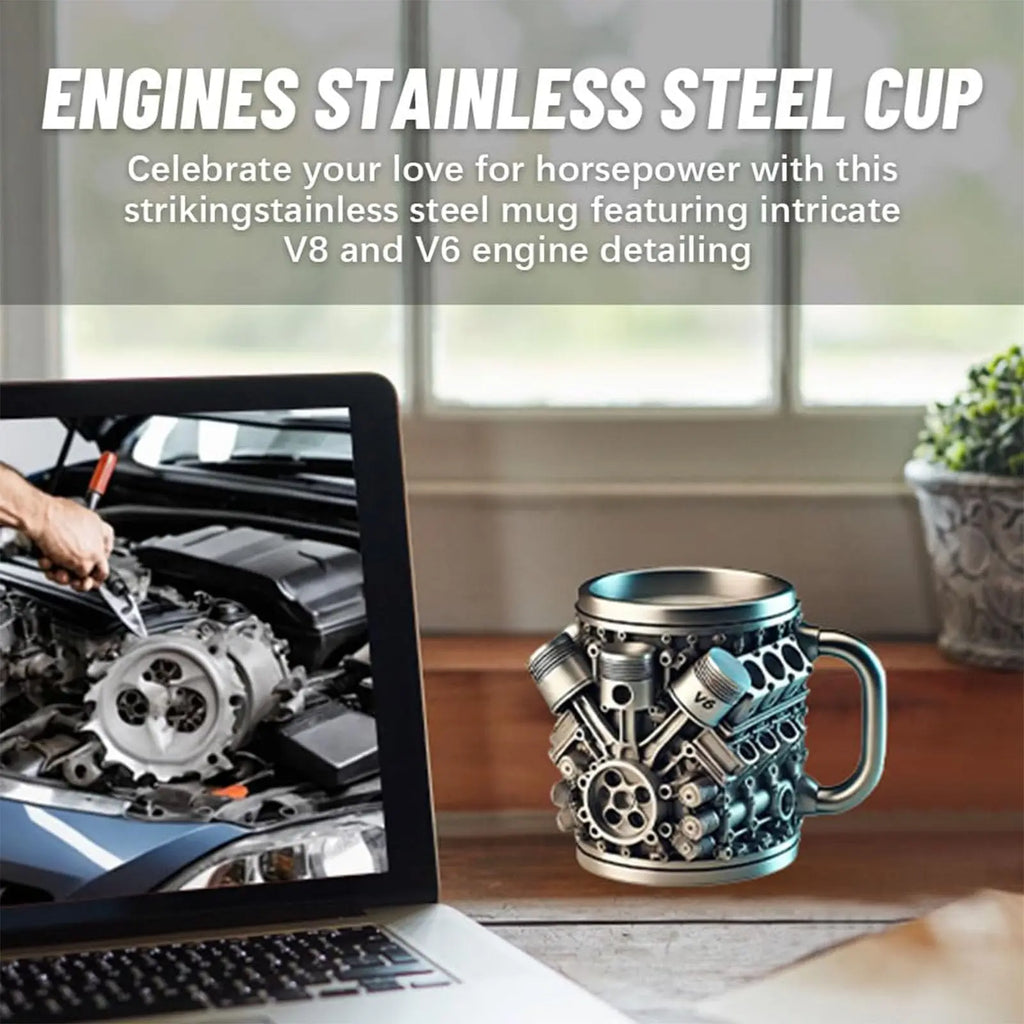 V8 Engines Stainless Steel Coffee Mug Creative Resin Water Cup Funny V6 Engines Wine Cup Coffee Cup Water Container Accessories