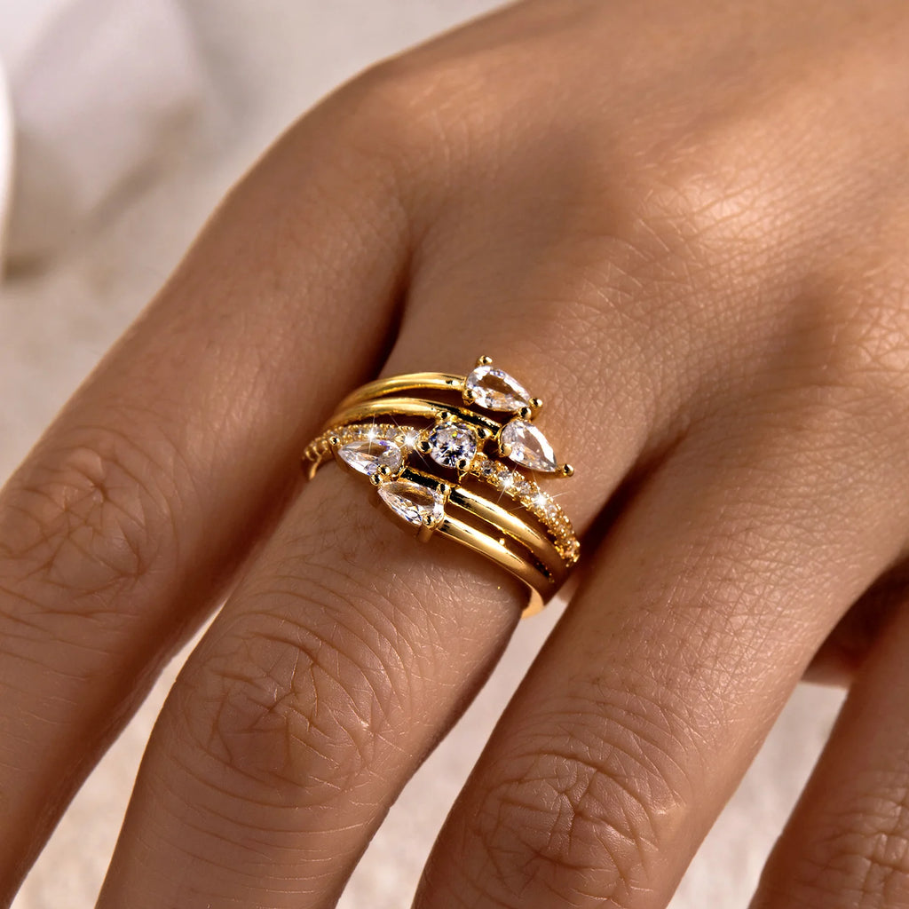 New Trendy Full Sparkling Cubic Zirconia Rings For Women Multiple Layers Gorgeous Finger Ring Party Daily Wear Luxury Jewelry