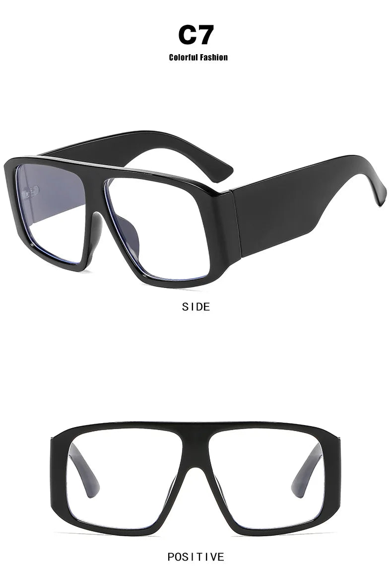 SO&EI Fashion Square Sunglasses Women Clear Gradient Shades UV400 Retro Men Wide Legs Trending Punk Sun Glasses