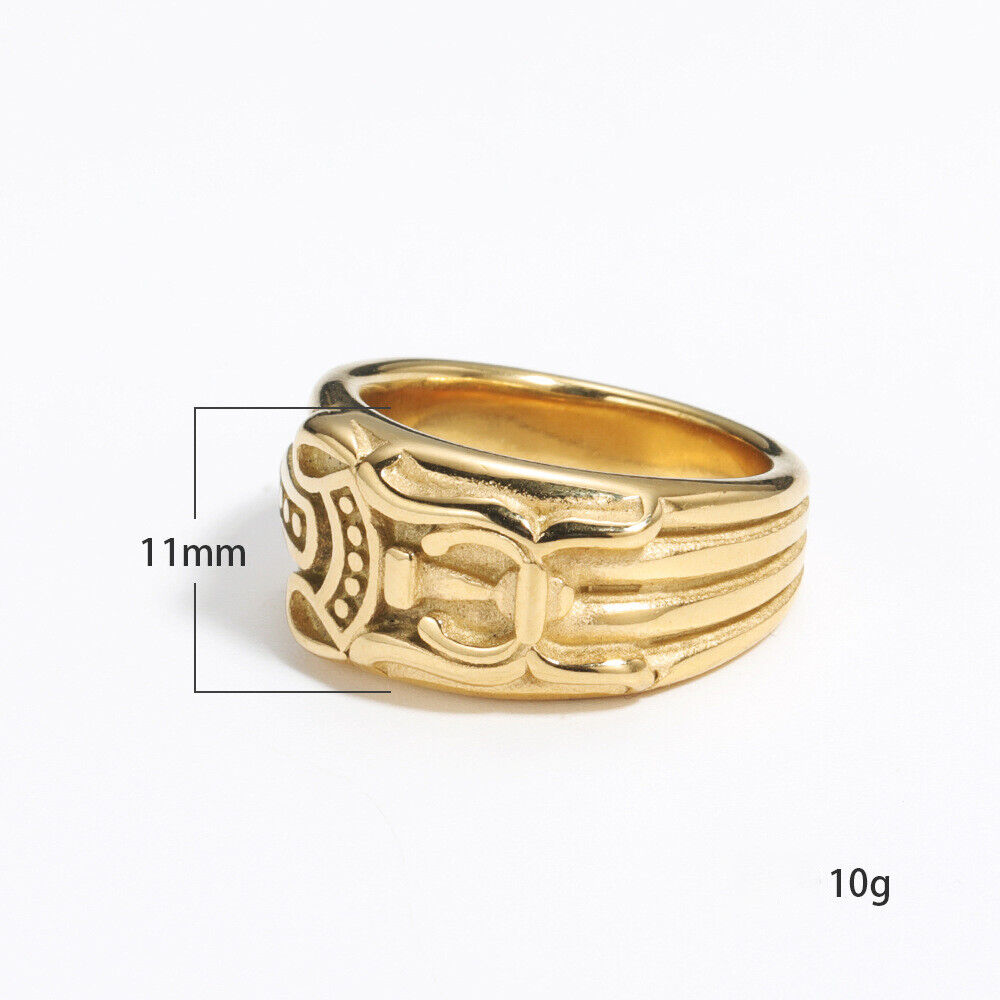 Mens Punk Fashion Jewelry 18K Gold Plated Stainless Steel Sword Ring Size 7-13