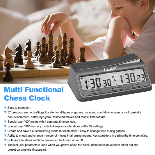 LEAP PQ9921 Chess Clock Digital Chess Timer for Board Games Timer 37 Preset Programme Countdown Bonus/Increment Delay Byo-yomi