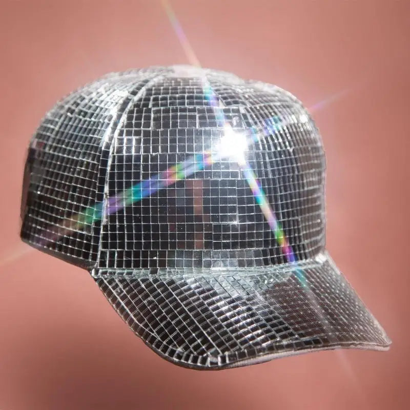 652F Disco Mirror Hat for Adult Glittering Bucket Cap for Bachelorette Party Music Festival Carnival-Show Costume  Hats