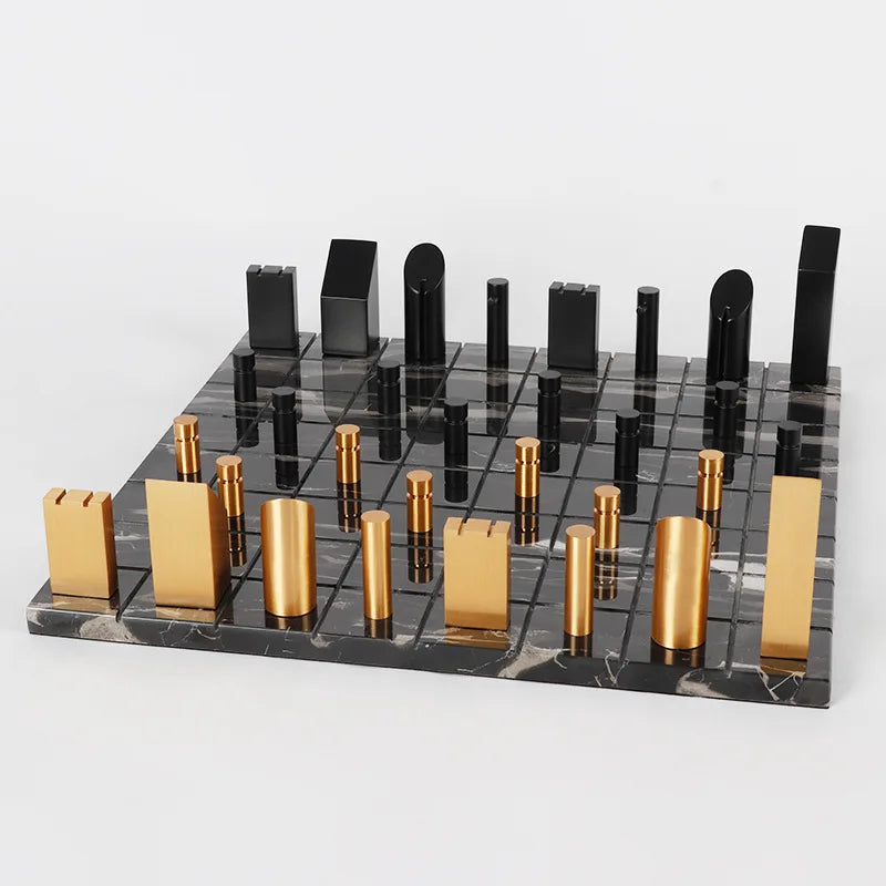 Metal Chess Set Luxury Marble Checkerboard Aluminum Chess Pieces Children Adults Board Games Creative Family Table Games Gifts