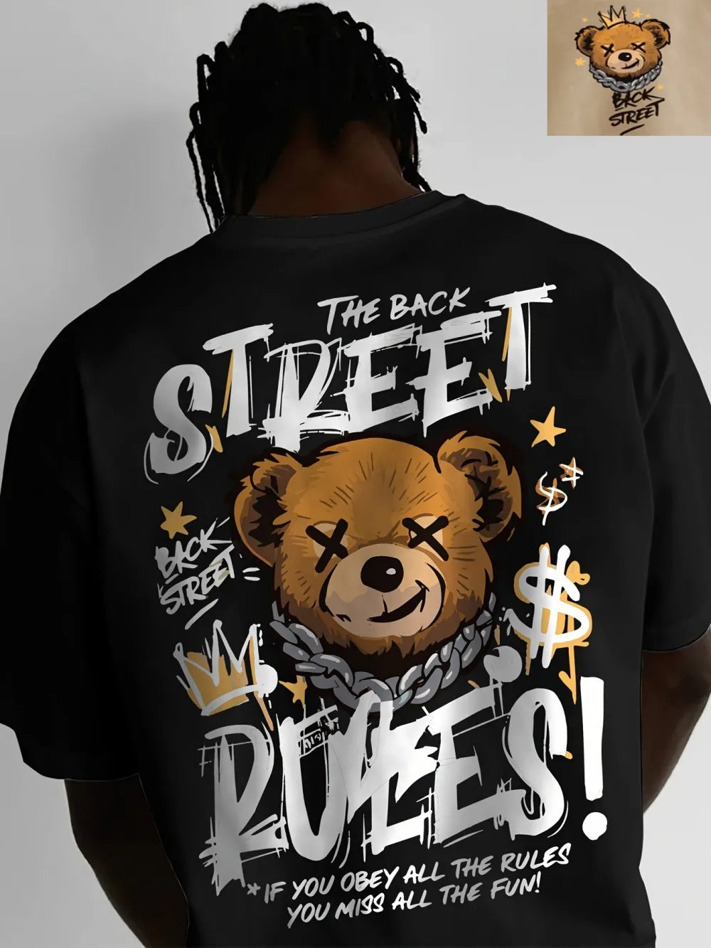 Summer Stylish American-style Men's T-shirt Bear-patterned Letter Print Comfortable Breathable Design Suitable Street Wear