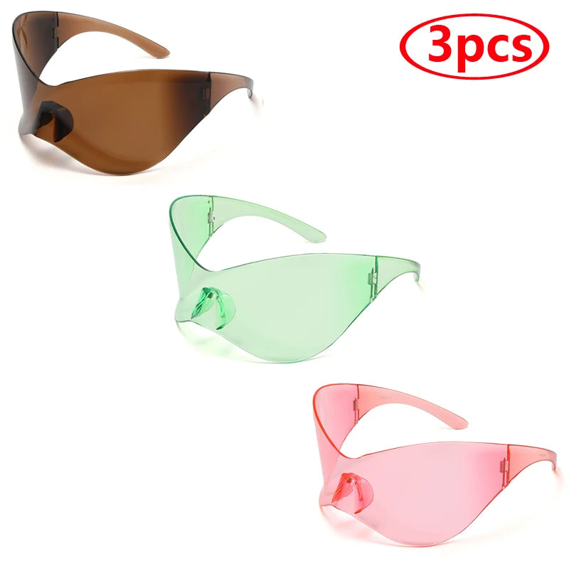 Cycling New Oversized Y2K Punk Rimless Sunglasses Women Men Brand Designer Hip Hop Sport One Piece Sun Glasses Shades Goggles