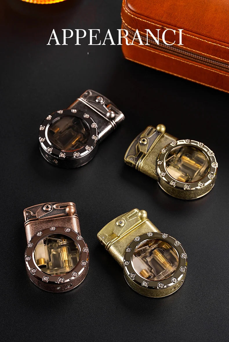 Personalized Rocker Double Straight Blue Flame Lighter Transparent Air Chamber Inflatable Lighter Men's High-end Business Gift
